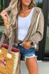 Contrast Bow Embroidered Satin Drawstring Zip Front Hooded Drop Shoulder Jacket